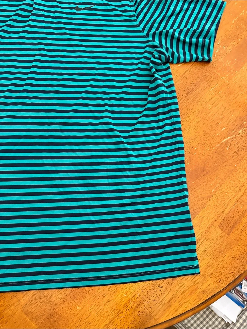 Nike Men's Striped Polo - Teal and Navy xxl